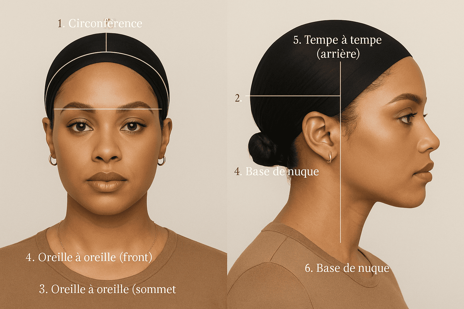 Guide des mesures de la tête pour une perruque sur mesure