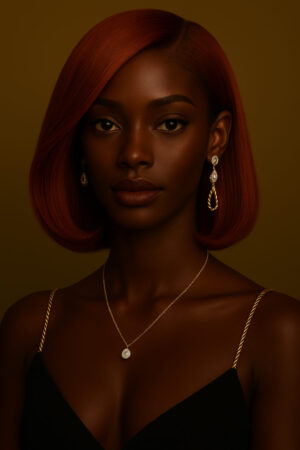 Cléa™ – Cuivre Ashanti™ – Carré Lisse Élégant – 13×4 Lace Frontal HD Sans Colle – Cheveux Indiens Bruts Premium