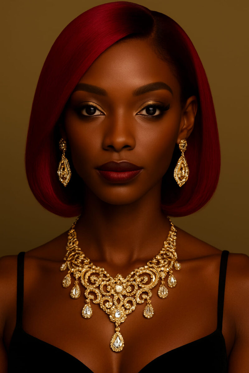 Cléa™ – Pourpre Yoruba™ – Carré Lisse Élégant – 13×4 Lace Frontal HD Sans Colle – Cheveux Indiens Bruts Premium
