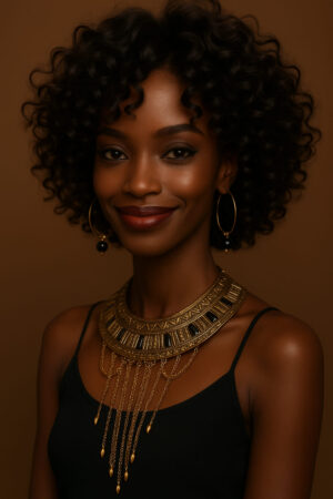 Adjoa™ – Boucles Royales Mi-Courtes – Cheveux Indiens 100% Remy Hair – Perruque Glueless HD