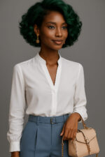 Nyasha™ – Vert Émeraude Couture – Bob Bouclé Mi-Court – Cheveux Indiens