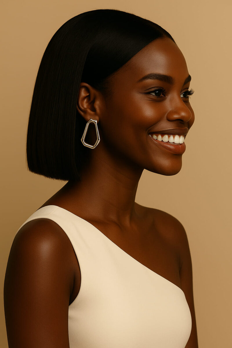 Selma™ – Noir Graphique™ – Carré Lisse Sculptural – 13×4 Lace Frontal HD Sans Colle – Cheveux Indiens Bruts Premium