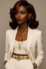 Zinhle™ – Bordeaux Royal Cuivré – Lob Structuré Mi-Long – Cheveux Indiens