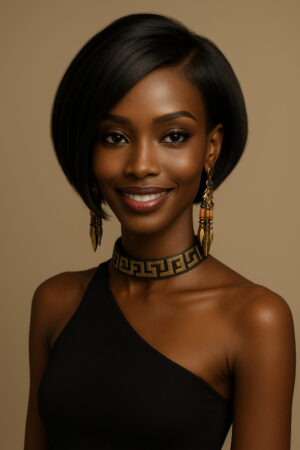 Audace Fine™ – Noir Profond™ – Carré Asymétrique Chic – 13×4 Lace Frontal HD Sans Colle – Cheveux Indiens Bruts Premium
