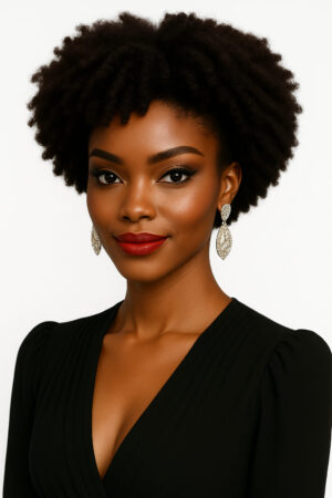 Imany™ – Ébène Velours™ – Afro Naturel Élégant – 13×4 Lace Frontal HD Sans Colle – Cheveux Indiens Bruts Premium