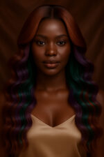 Makéda – Body Wave Élégante – #30/Burgundy-Green Ombre™ – 20" – Coupe lumineuse qui équilibre les traits – Cheveux Naturels Indiens