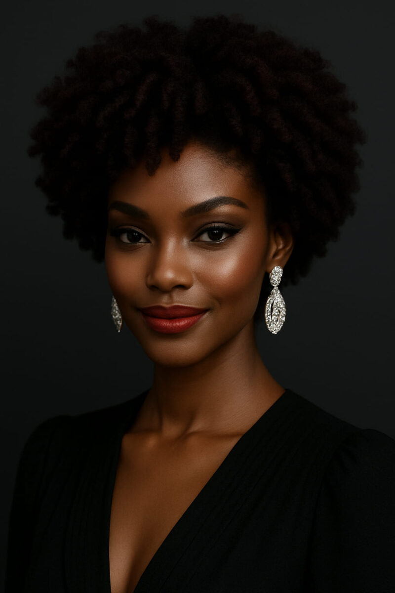Imany™ – Ébène Velours™ – Afro Naturel Élégant – 13×4 Lace Frontal HD Sans Colle – Cheveux Indiens Bruts Premium