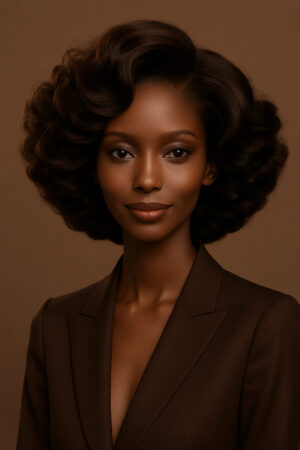 Omolara™ – Brun Majestueux – Bob Volumineux Sculpté – Cheveux Indiens Bruts Premium