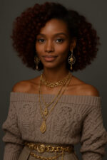 Adesewa™ – Brun Cuivré Glamour Flamboyant, lob bouclé mi-long en cheveux indiens