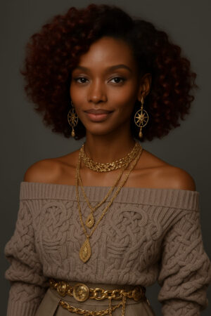 Adesewa™ – Brun Cuivré Glamour Flamboyant, lob bouclé mi-long en cheveux indiens
