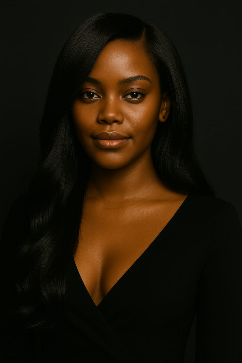 Soyeuse Noir Élégant™ – NAYA ÉLÉGANCE – Perruque Longue Lisse Naturelle – 13×4 Lace Frontal HD Sans Colle – Cheveux Indiens Bruts Premium