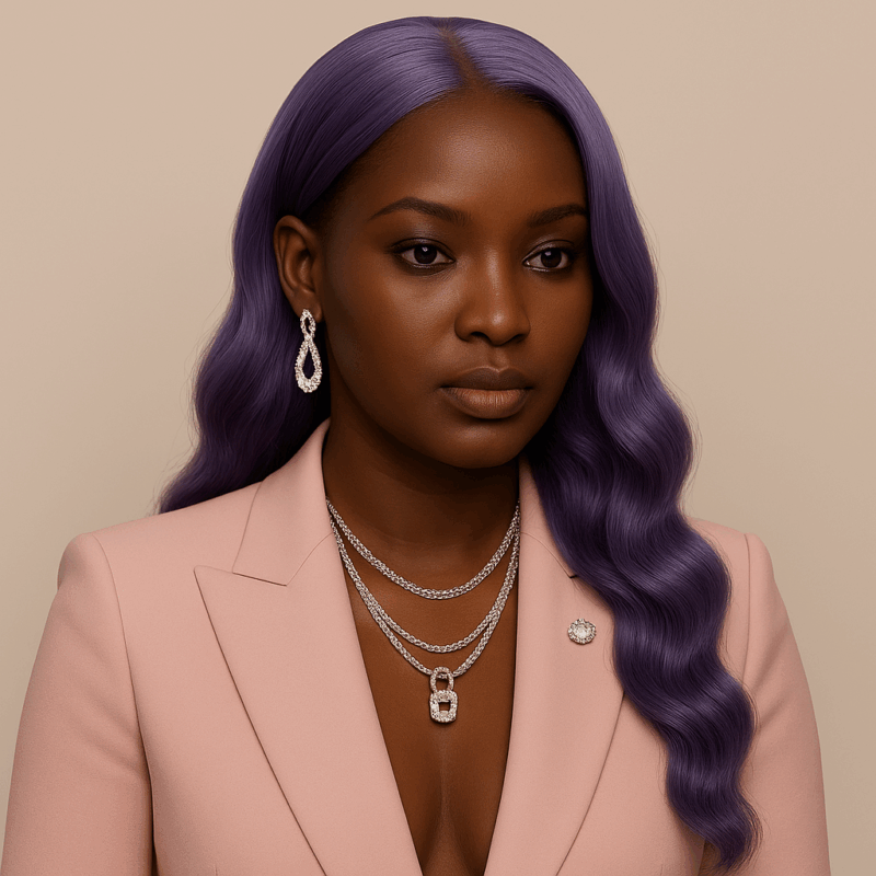 Neriah Violet Améthyste™ – NAYA ÉLÉGANCE – Perruque Longue Ondulée – 13×4 Lace Frontal HD Sans Colle – Cheveux Indiens Bruts Premium
