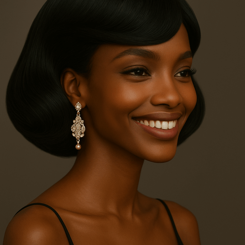 Noir Intemporel™ – Coiffure Rétro Sculptée – Cheveux Indiens Bruts Premium – 13×4 Lace Frontal HD Glueless.