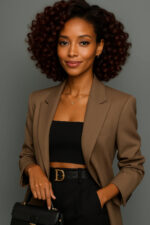 Adesewa™ – Brun Cuivré Glamour Flamboyant, lob bouclé mi-long en cheveux indiens