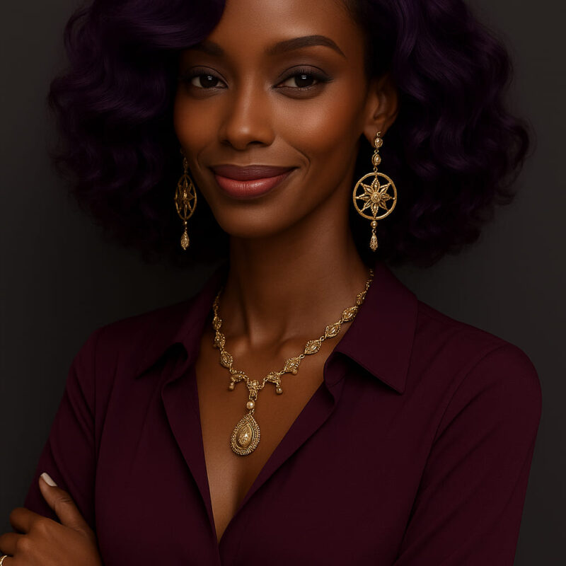 Lerato™ – Indigo Élégant – Lob Ondulé Mi-Long – Cheveux Indiens