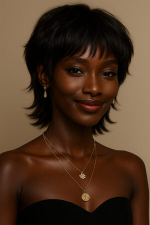 Taye™ – Noir Ébène Royal – Mullet Moderne avec Frange – Cheveux Indiens