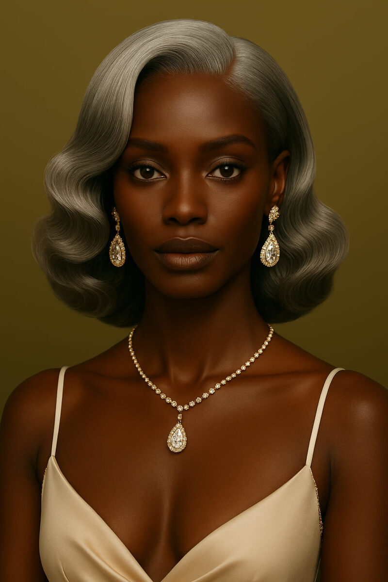 Amira™ – Argent Impérial™ – Carré Ondulé Rétro Élégant – Carré Ondulé Mi-Court – Épaissit les visages très fins – Cheveux naturels indiens