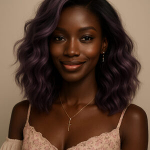 Zeyna™ – Ondulation Loose Wave Prune Élégant – Perruque mi-longue en cheveux 100 % indiens Remy