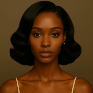 Amira™ – Noir Absolu™ – Carré Ondulé Rétro Élégant – 13×4 Lace Frontal HD Sans Colle – Cheveux Indiens Bruts Premium