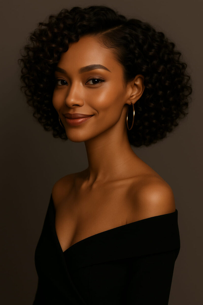 Nayla™ – Brun Caramel Lumineux – Carré Bouclé Mi-Court – Épaissit les visages très fins – Cheveux naturels indiens