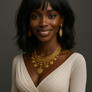 Esinam™ – Noir Moderne™ – Carré Ondulé Élégant avec Frange – 13×4 HD Lace – Cheveux Indiens Remy