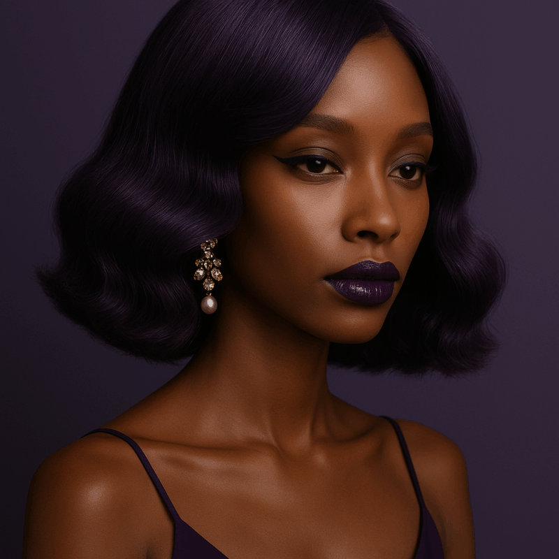 Marzia™ – Violet Souverain™ – Carré Ondulé Élégant – 13×4 Lace Frontal HD Sans Colle – Cheveux Indiens Bruts Premium