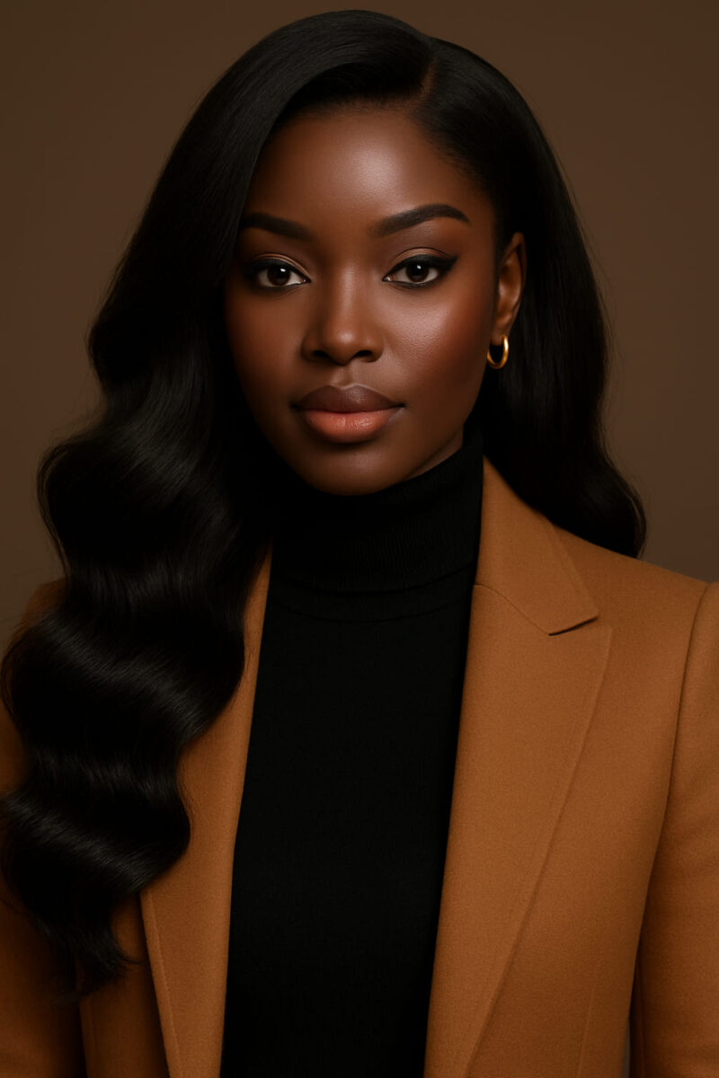 Dominante, NAYA ÉLÉGANCE – Noir Royal™ – Carré Structuré Mi-Long avec Frange Balayée – Cheveux Indiens