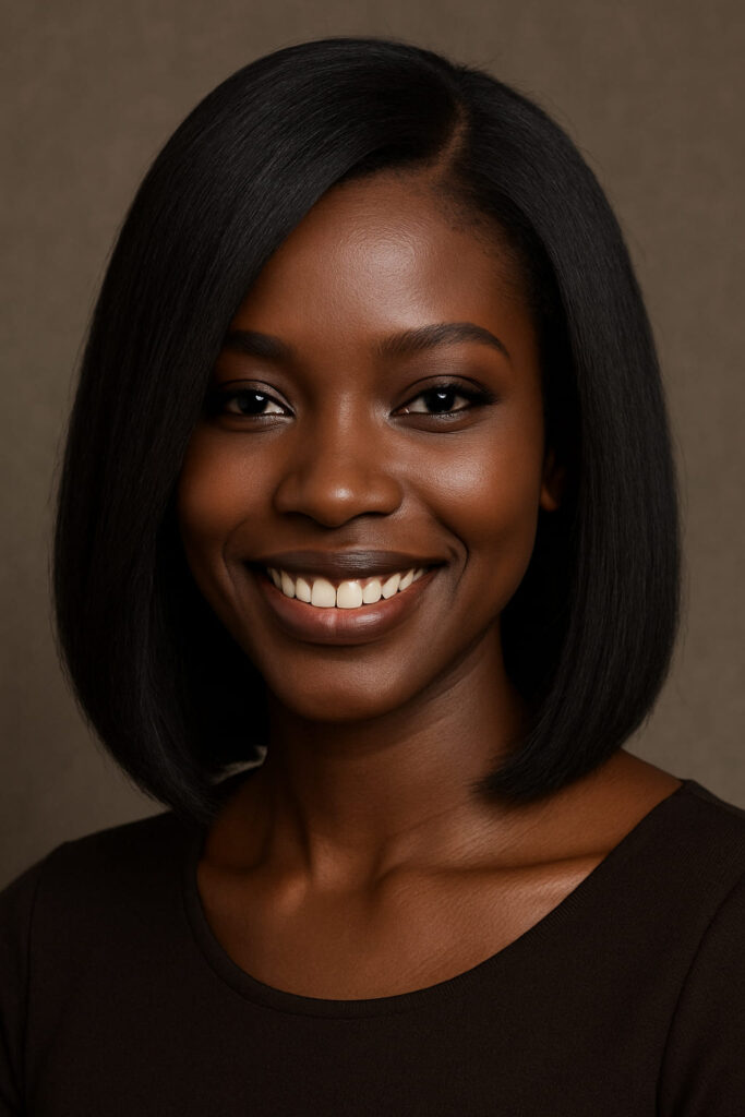 Alignée™ – Brun Ébène Naturel – Lob Lisse Yaki Mi-Long – Rééquilibre les visages triangulaires inversés – Cheveux naturels indiens