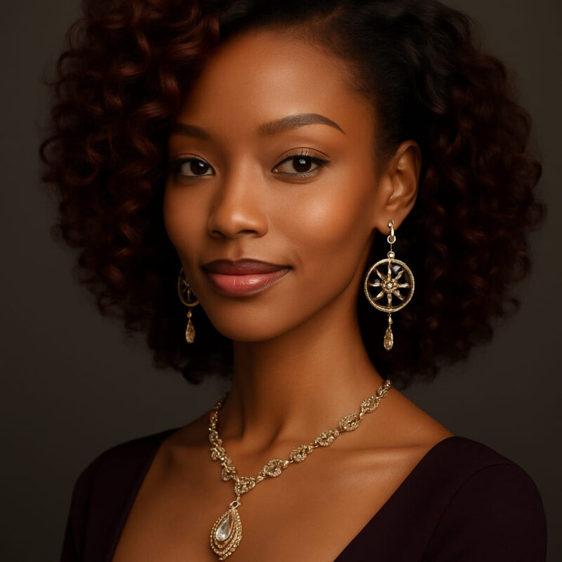 Adesewa™ – Brun Cuivré Glamour Flamboyant, lob bouclé mi-long en cheveux indiens