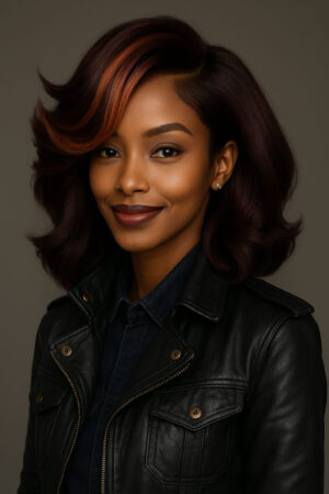 Zinhle™ – Bordeaux Royal Cuivré – Lob Structuré Mi-Long – Cheveux Indiens