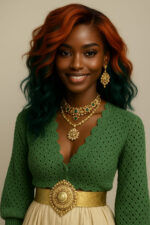 Morowa™ – Cuivre & Émeraude Audacieux – Lob Ondulé Bicolore – Cheveux Indiens Bruts Premium