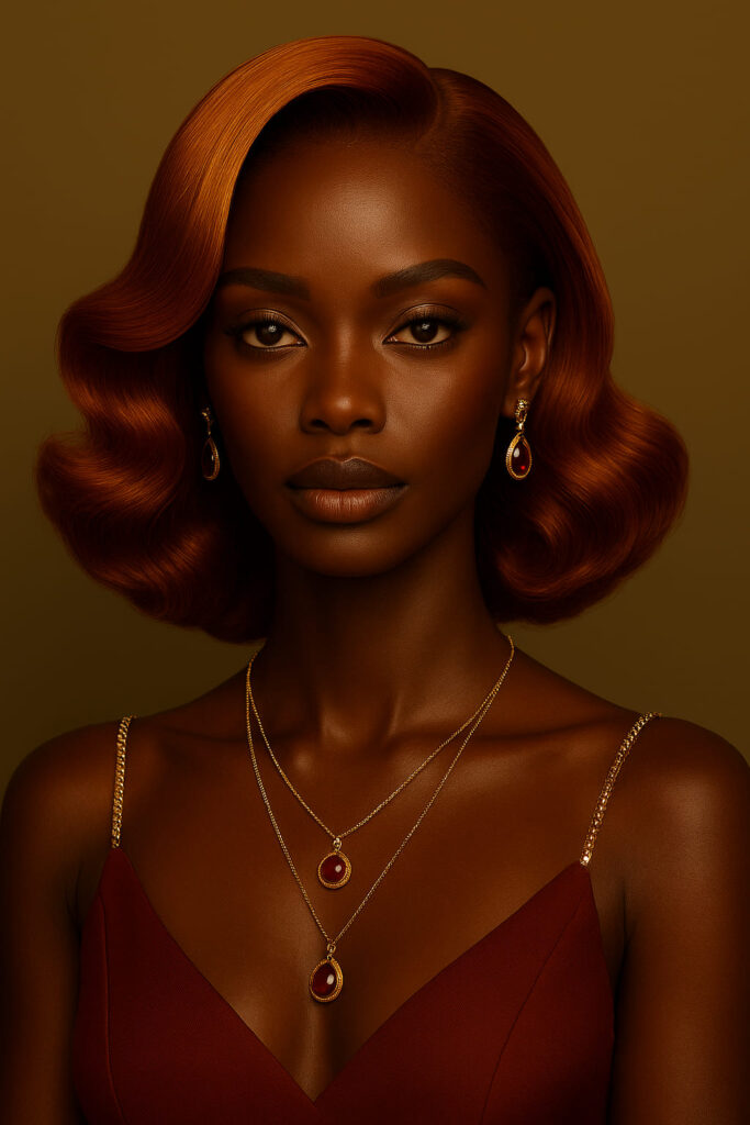 Amira™ – Cuivré Flamboyant – Carré Ondulé Mi-Court – Épaissit les visages très fins – Cheveux naturels indiens