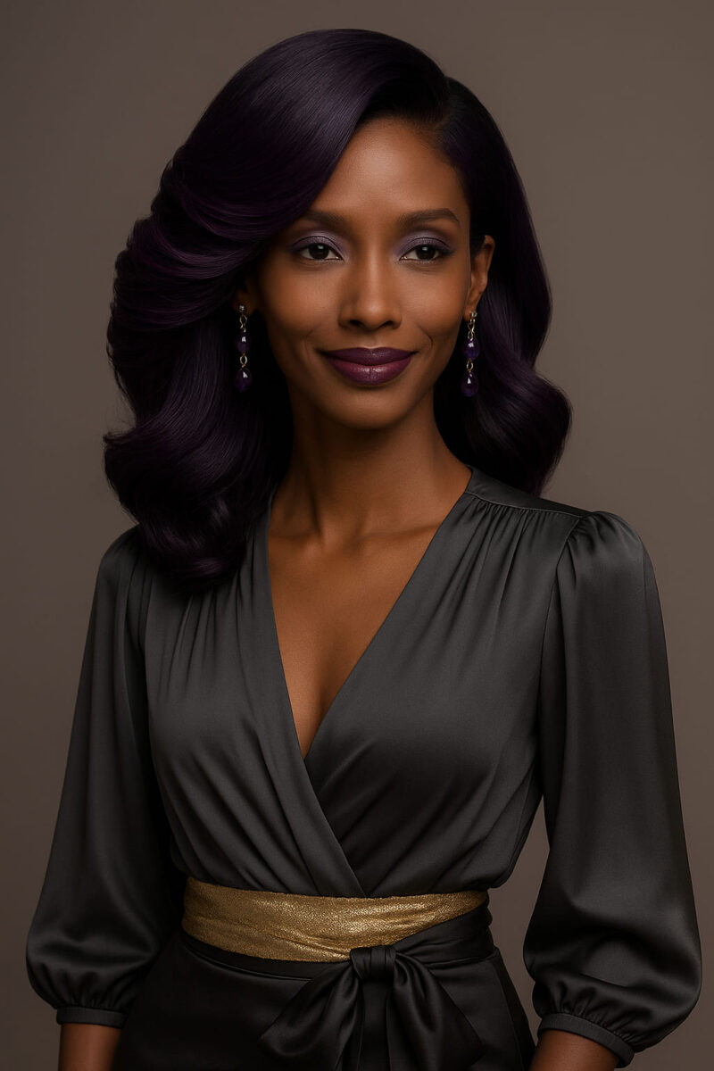 Zahra™ – Violet Impérial – Lob Volumineux Glamour – Cheveux Indiens Bruts Premium