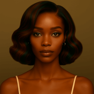 Amira™ – Éclat Émeraude™ – Carré Ondulé Rétro Élégant – 13×4 Lace Frontal HD Sans Colle – Cheveux Indiens Bruts Premium