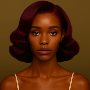 Amira™ – Rouge Kénia™ – Carré Ondulé Rétro Élégant – 13×4 Lace Frontal HD Sans Colle – Cheveux Indiens Bruts Premium