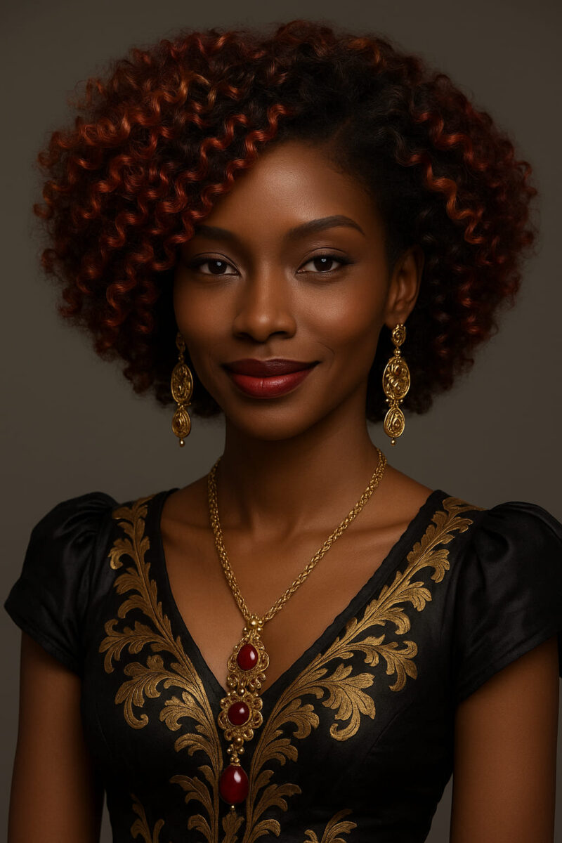 Zalika™ – Cuivre Éclatant™ – Coupe Bouclée Glamour – Cheveux Indiens Bruts Premium