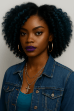 Saphira, NAYA ÉLÉGANCE – 13×4 Lace Frontal HD sans colle – Afro Volumineux Élégant Bleu Saphir Avec Reflets Profonds Et Dégradés Lumineux