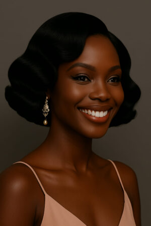 Aurélia™ – Noir Absolu™ – Carré Ondulé Rétro Glamour – 13×4 Lace Frontal HD Sans Colle – Cheveux Indiens Bruts Premium