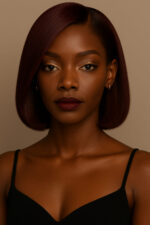 Cléa™ – Pourpre Yoruba™ – Carré Lisse Sculpté Moderne – 10″ – Rééquilibre les visages triangulaires inversés et ovales – Cheveux Naturels Indiens