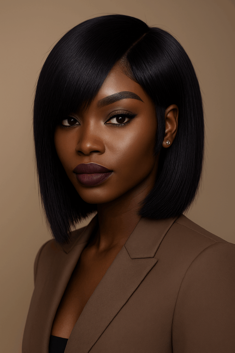 Précision Chic™ – Noir Profond™ – Carré Lisse Structuré – 13×4 Lace Frontal HD Sans Colle – Cheveux Indiens Bruts Premium