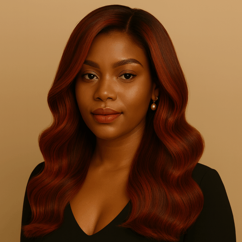 Dominante, NAYA ÉLÉGANCE – 13×4 Lace Frontal HD sans colle – Coupe Structurée Élégante Avec Vagues Sculptées – Acajou Profond™