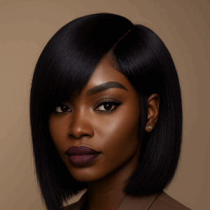 Précision Chic™ – Noir Profond™ – Carré Lisse Structuré – 13×4 Lace Frontal HD Sans Colle – Cheveux Indiens Bruts Premium