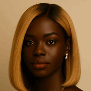 Rachida™ – Noir Fondu Miel Rayonnant™ – Carré Mi-Long Lisse Élégant – 13×4 Lace Frontal HD Sans Colle – Cheveux Indiens Bruts Premium