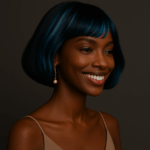 Nayelle™ – Bleu Intense™ – Bob Frangé Haute Couture – Cheveux Indiens Bruts Premium – Perruque Glueless HD