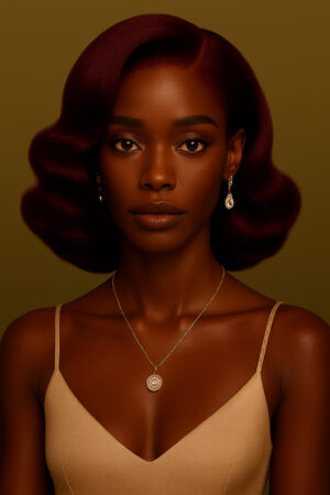 Amira™ – Rouge Kénia™ – Carré Ondulé Rétro Élégant – Épaissit les visages très fins – Cheveux naturels indiens