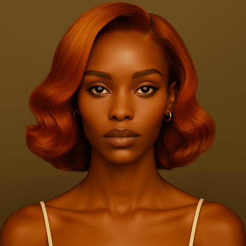 Amira™ – Cuivre Flamboyant™ – Carré Ondulé Rétro Élégant – 13×4 Lace Frontal HD Sans Colle – Cheveux Indiens Bruts Premium