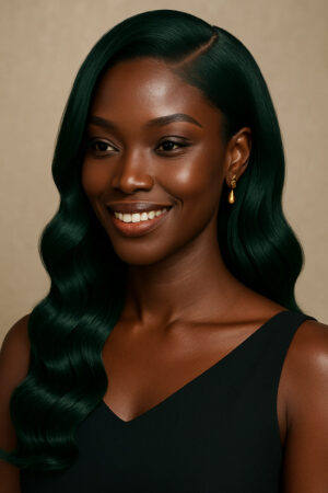 Eloquence Vert Émeraude™ : perruque mi-longue ondulée en cheveux indiens bruts premium, lace frontal HD sans colle