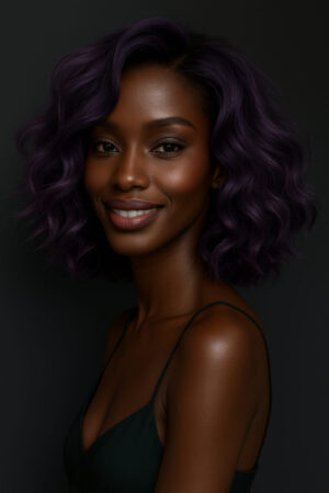 Lerato™ – Indigo Élégant – Lob Ondulé Mi-Long – Cheveux Indiens