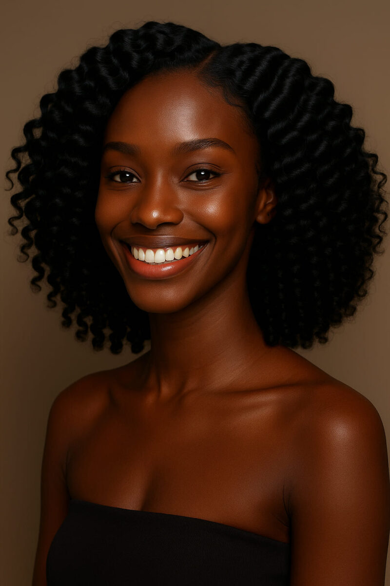 Eshe™ – Noir Profond™ – Boucles Sculptées Élégantes – 13×4 Lace Frontal HD Sans Colle – Cheveux Indiens Bruts Premium