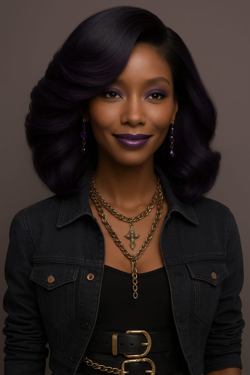 Zahra™ – Violet Impérial – Lob Volumineux Glamour – Cheveux Indiens Bruts Premium